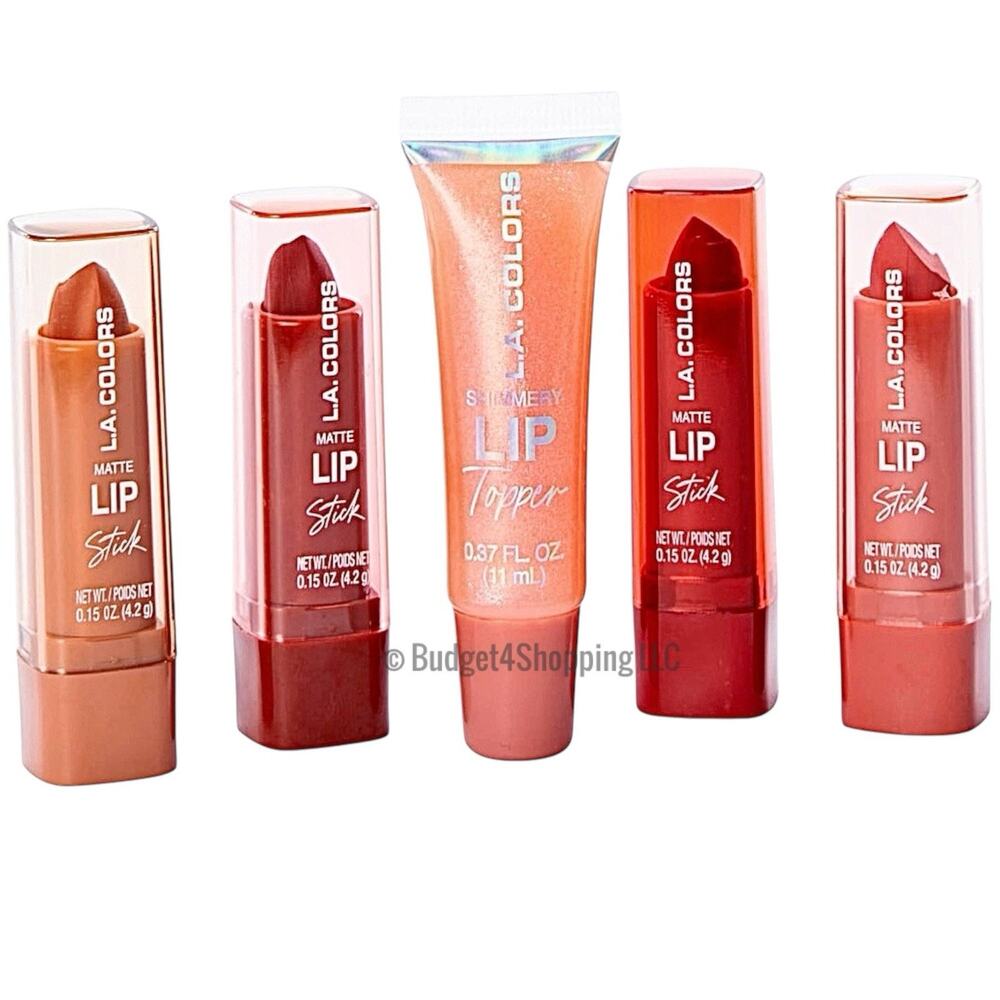 L.A. Colors All Is Bright Lip Color Set, Includes 4 Matte Lipsticks & 1 Lipgloss